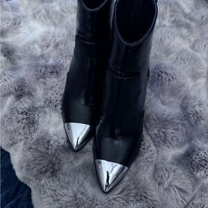 Soda Black Ankle Boots with Silver Toe